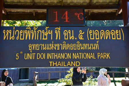 Temperaturanzeige 14 °C auf dem Doi Inthanon in Chiang Mai