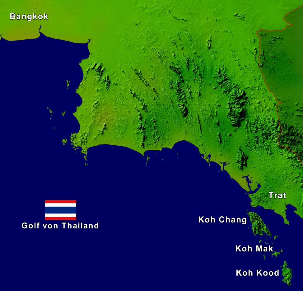 Die Koh Chang Inselhopping Route auf einer Karte eingezeichnet.