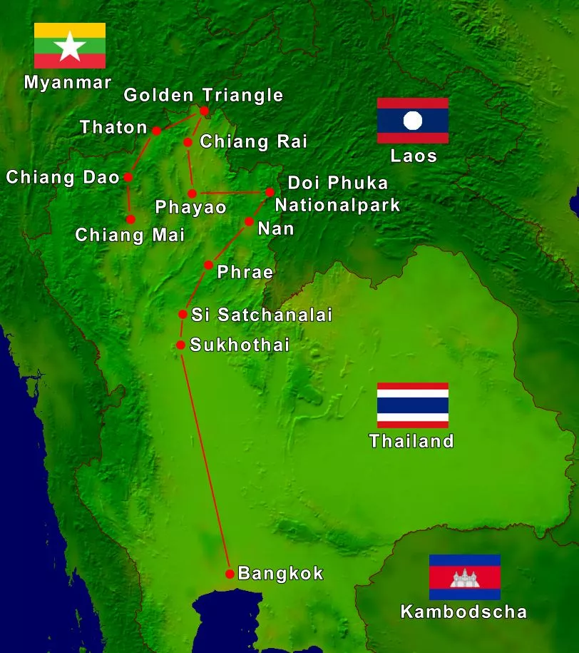 Bangkok Chiang Mai Rundreise Karte.