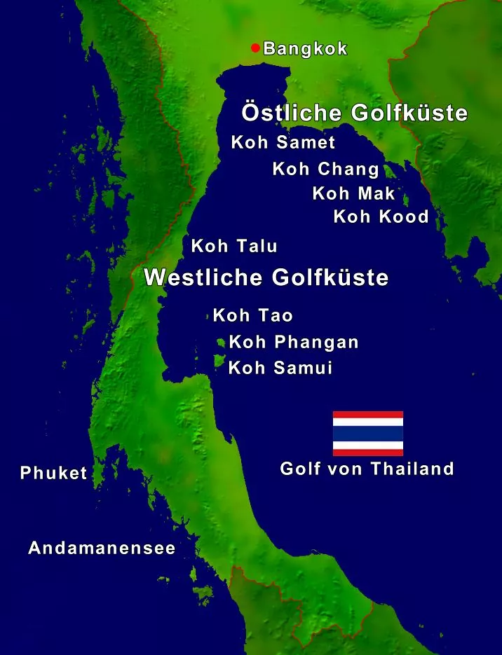 Karte Inseln Golf von Thailand.