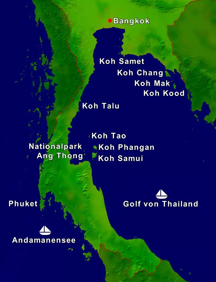 Inselhopping Thailand Karte Golf von Thailand.